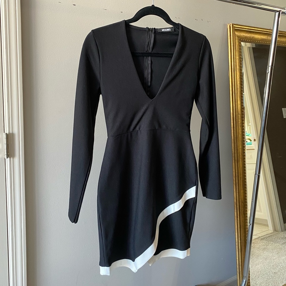 Missguided Sexy Deep V Black Bodycon Dress